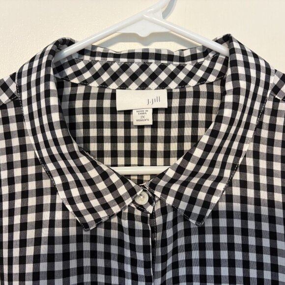 J. Jill Women's Plus Classic B/W Gingham Check Button-Front Shirt Top Blouse 2X - Picture 3 of 9